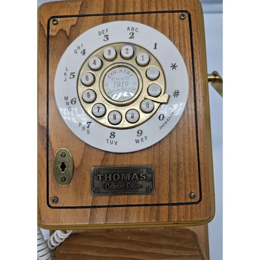Thomas Collector Edition 1919 Wood Wall Telephone Antique Style Push Button Dial